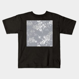 Silver Gray and White Flowers Kids T-Shirt